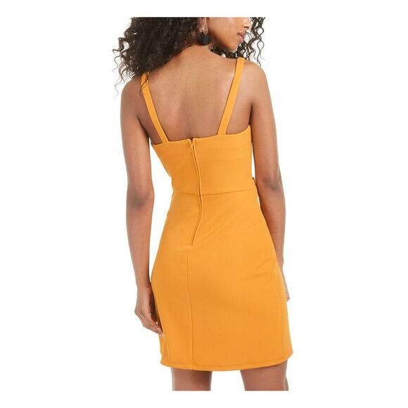 B DARLIN Womens Sheath Short Dress Gold Spaghetti Strap Evening Juniors 3\4 - Picture 2 of 3